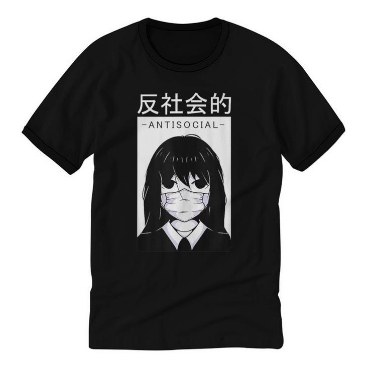 Anime Antisocial Introvert I Hate People Anti Social EMD Unisex Cotton Ringer T-Shirt