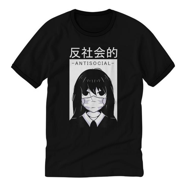 Anime Antisocial Introvert I Hate People Anti Social EMD Unisex Cotton Ringer T-Shirt