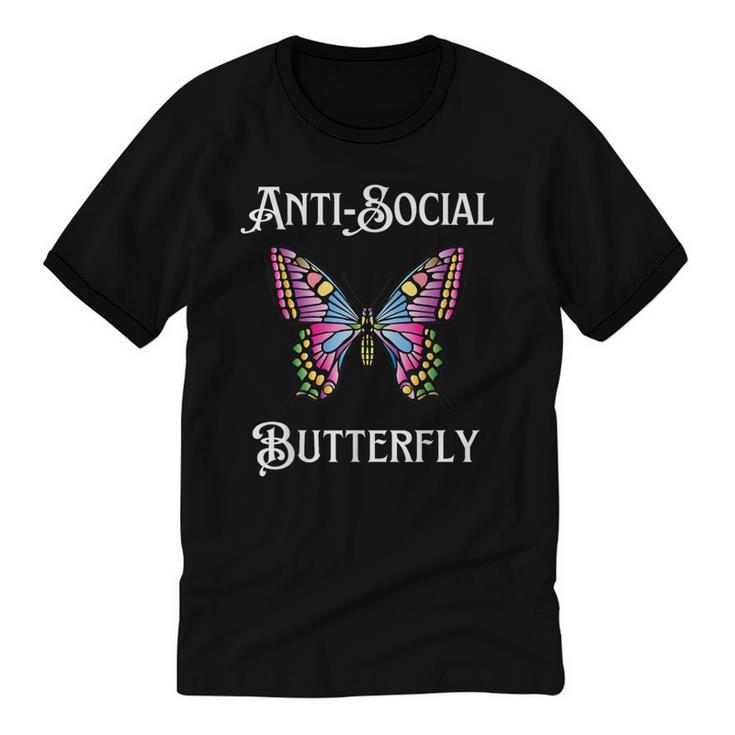 Antisocial Butterfly Aesthetic Introvert For Women Men Unisex Cotton Ringer T-Shirt