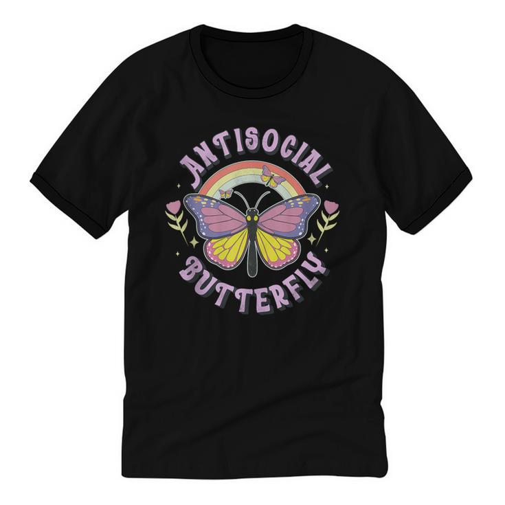 Antisocial Butterfly Groovy t For Introvert Men Women Girls Unisex Cotton Ringer T-Shirt