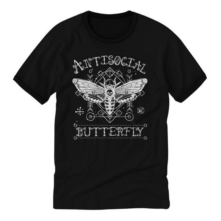 Antisocial Butterfly Introvert Death Head Moth Unisex Cotton Ringer T-Shirt
