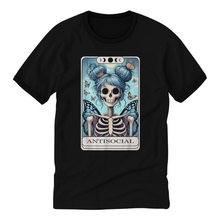 Antisocial Butterfly Tarot Card Introvert Women Stay Home Unisex Cotton Ringer T-Shirt