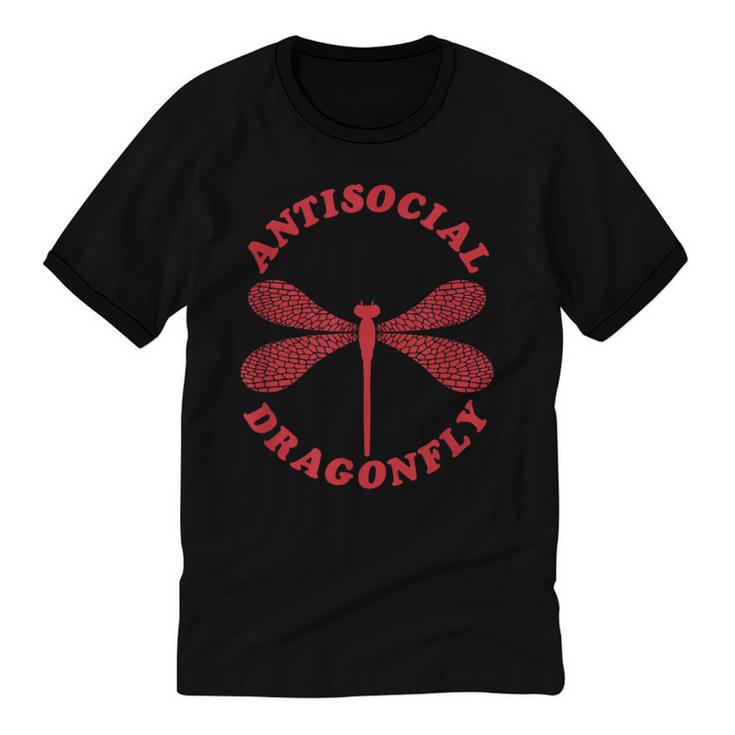 Antisocial Dragonfly Introvert Humor Nature Insect Graphic Unisex Cotton Ringer T-Shirt