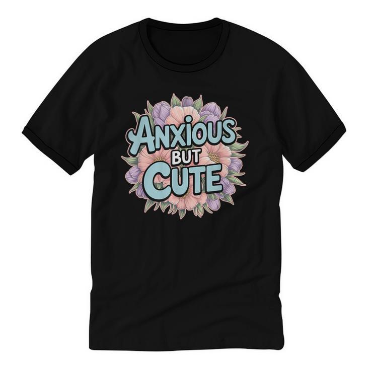 Anxious But Cute Introvert Floral Social Anxiety Unisex Cotton Ringer T-Shirt