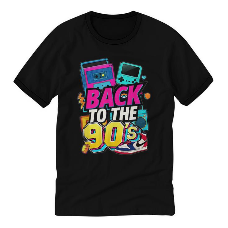 Back To The 90s Nostalgia Cassette Game Console Boombox Unisex Cotton Ringer T-Shirt