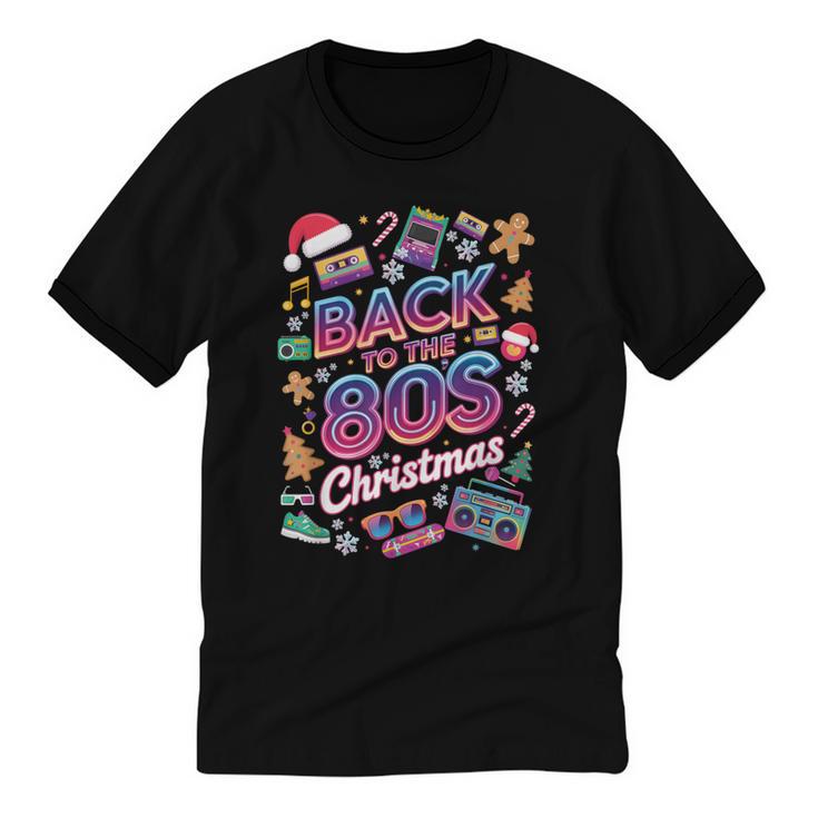 Back To-The 80 s Christmas Retro Cassette Boombox Nostalgia Unisex Cotton Ringer T-Shirt