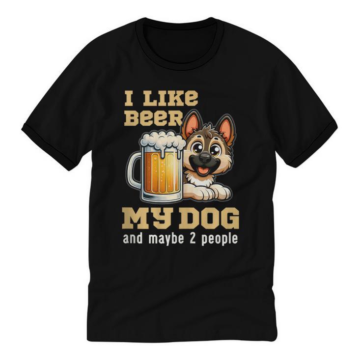 I Like Beer My Dog And Maybe 2 People Introvert Pun Unisex Cotton Ringer T-Shirt