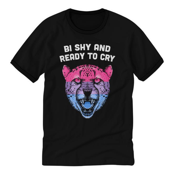 Bi Shy And Ready To Cry Bisexual Introvert Bi Pride Unisex Cotton Ringer T-Shirt