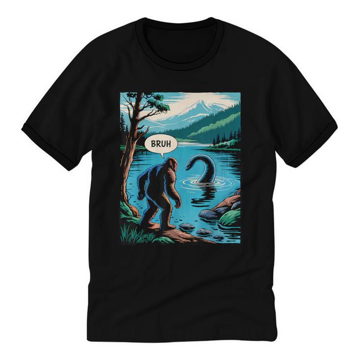 Bigfoot Sasquatch Loch Ness Monster Introvert Bruh Unisex Cotton Ringer T-Shirt