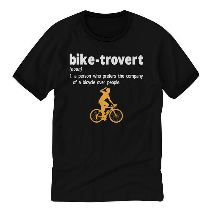Bike-Trovert Bicycle Humor Definition Introvert Unisex Cotton Ringer T-Shirt