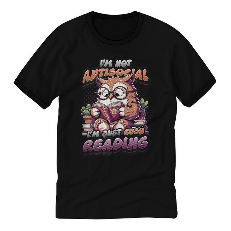 Book Lover Owl Reading Books Introvert Bookworm Unisex Cotton Ringer T-Shirt