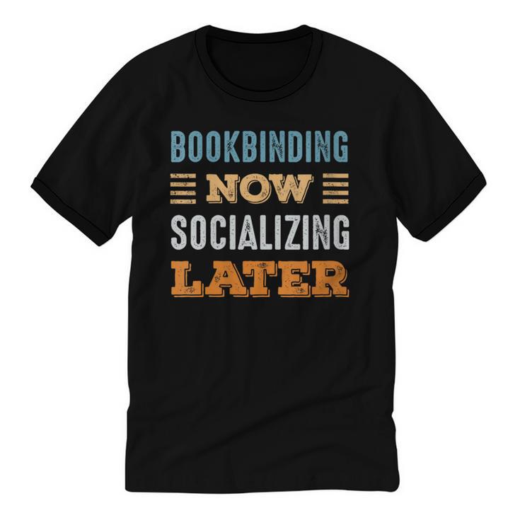 Bookbinding Now Minimal Socializing Introvert Vintage Unisex Cotton Ringer T-Shirt