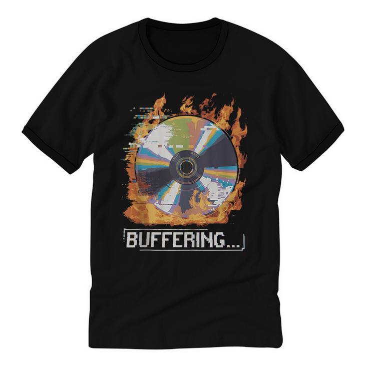 Buffering Glitched CD On Fire 2000s Nostalgia Unisex Cotton Ringer T-Shirt