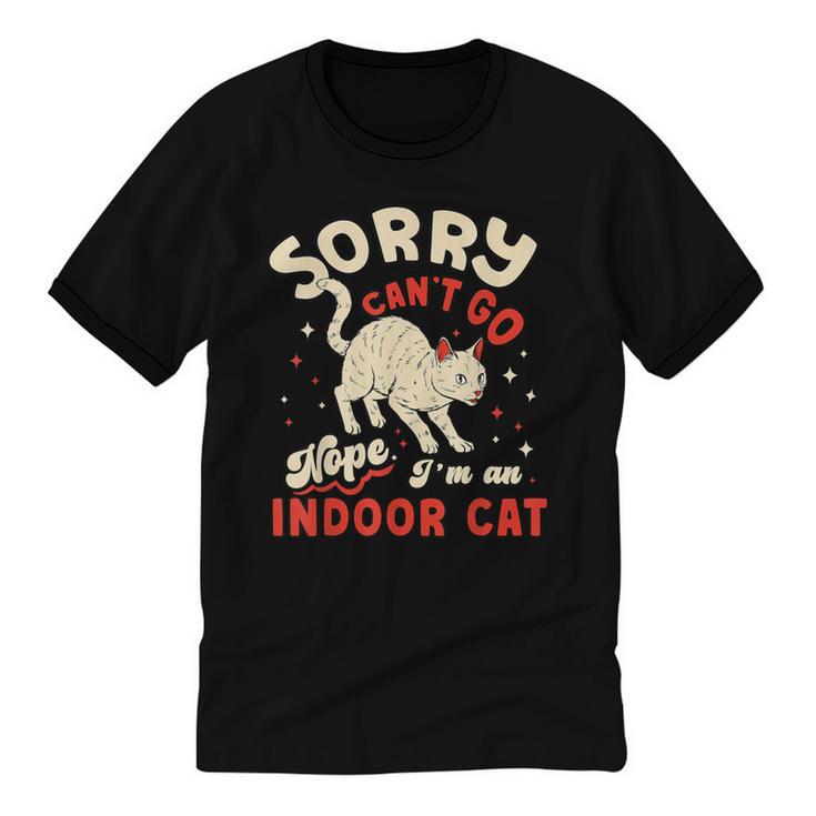 Cat Lover Sorry Cant Go Im An Indoor Introvert Cat Mom Unisex Cotton Ringer T-Shirt