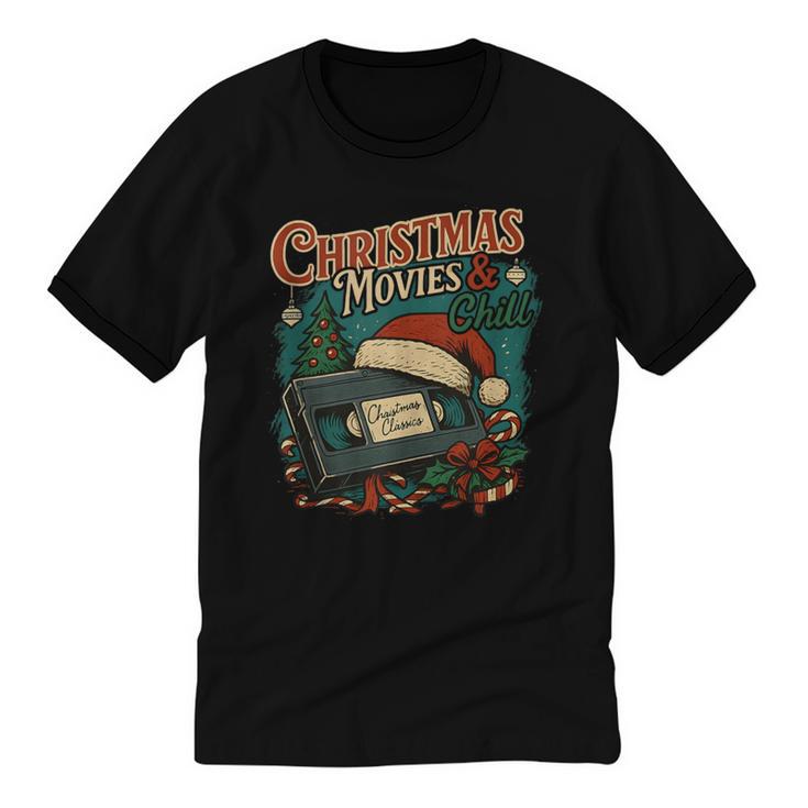 Christmas Movies Chill Retro VHS Holiday Nostalgia Unisex Cotton Ringer T-Shirt