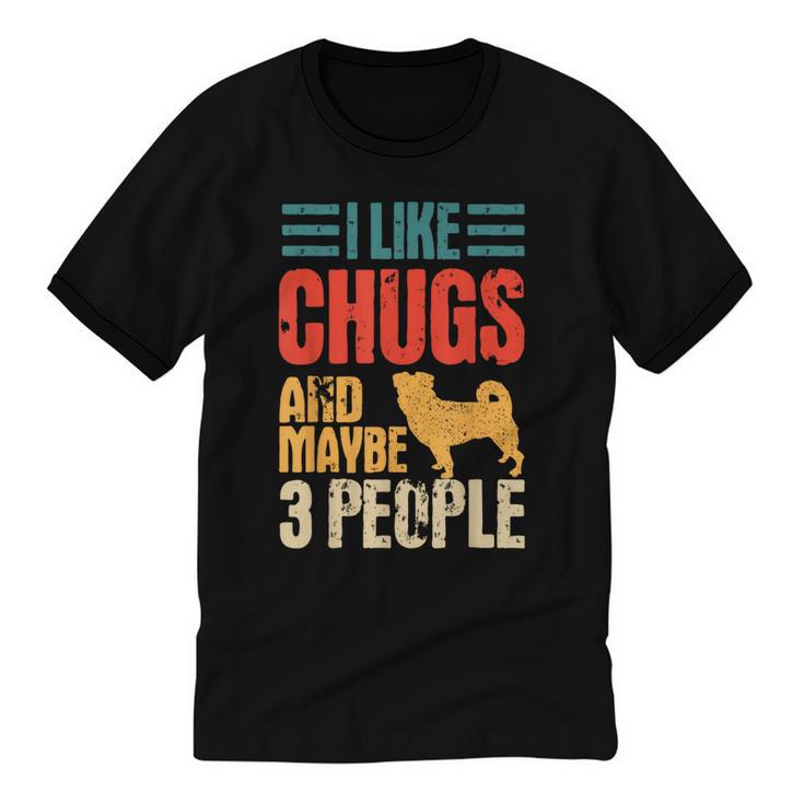 Chug Dog Retro Vintage Pughuahua Owner Fur Parent Introvert Unisex Cotton Ringer T-Shirt