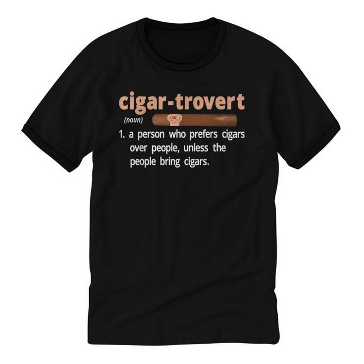 Cigar-Trovert Cigar Smoking Humor Definition Introvert Unisex Cotton Ringer T-Shirt