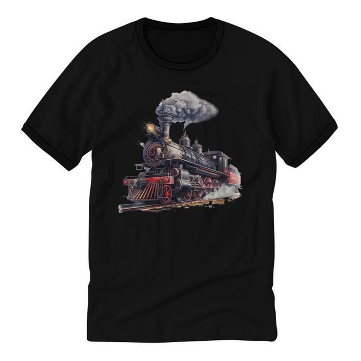 Classic Steam Train Enthusiasts Nostalgia For Train Lovers Unisex Cotton Ringer T-Shirt
