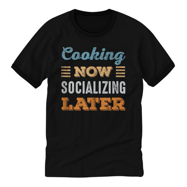 Cooking Now Minimal Socializing Introvert Vintage Unisex Cotton Ringer T-Shirt