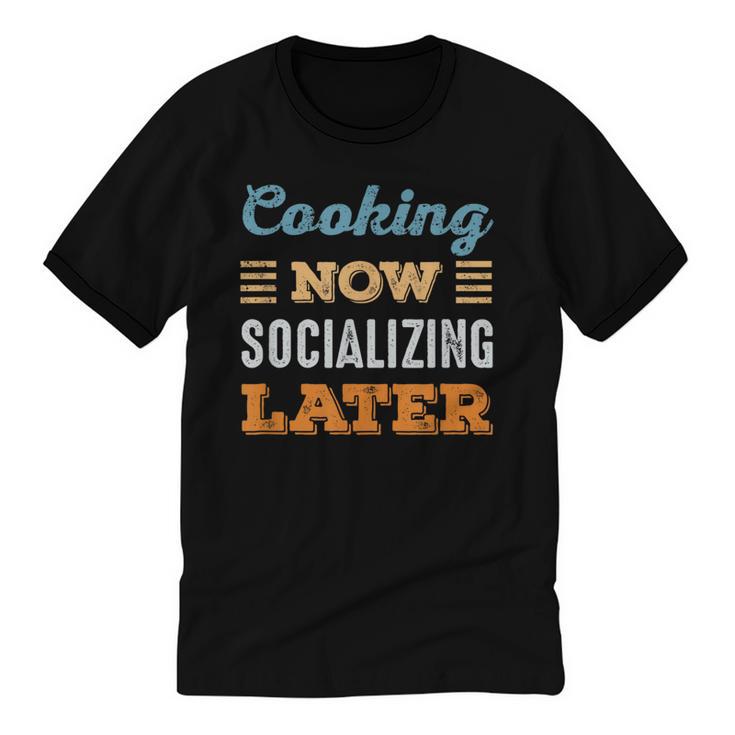 Cooking Now Minimal Socializing Introvert Vintage Unisex Cotton Ringer T-Shirt