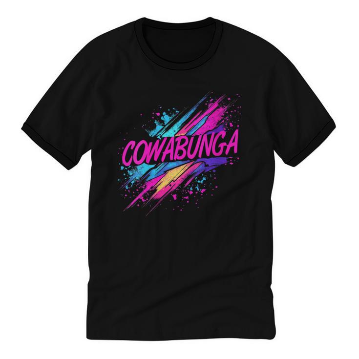 Cowabunga Retro 80s 90s Nostalgia Slang Neon Grunge Art Unisex Cotton Ringer T-Shirt