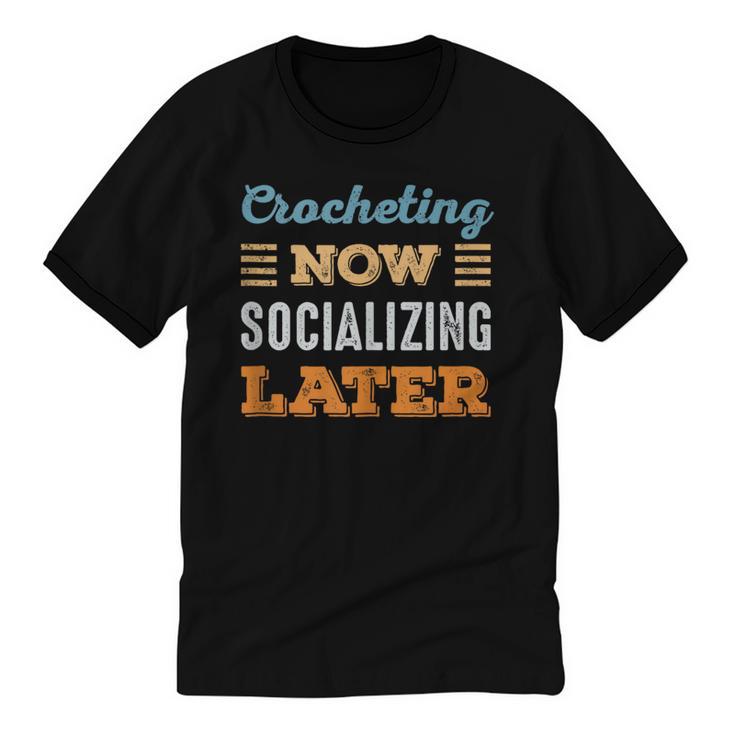 Crocheting Now Minimal Socializing Introvert Vintage Unisex Cotton Ringer T-Shirt