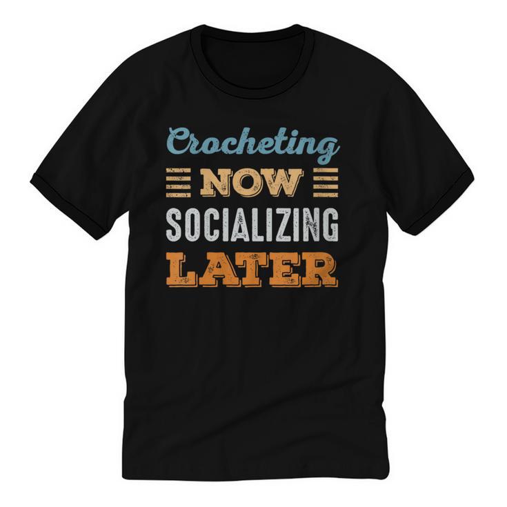 Crocheting Now Minimal Socializing Introvert Vintage Unisex Cotton Ringer T-Shirt