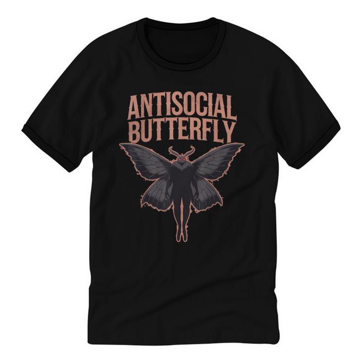 Cryptid Cryptozoology Mothman Introvert -Adults Butterfly Small Crew Neck Classic Fit Short Sleeve Polyester 100 Printed Blended Fabric Unisex Cotton Ringer T-Shirt