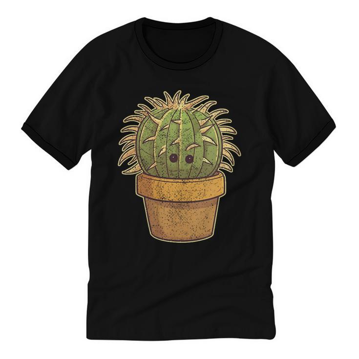 Cute Golden Barrel Cactus Introvert Distressed Unisex Cotton Ringer T-Shirt