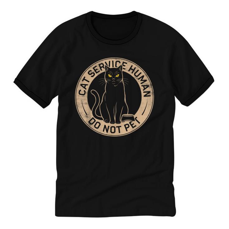 Cute Introvert Cat Service Human Do Not Pet Cat Joke Unisex Cotton Ringer T-Shirt
