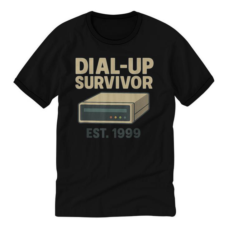 Dial Up Survivor Retro 90s Internet Nostalgia Unisex Cotton Ringer T-Shirt
