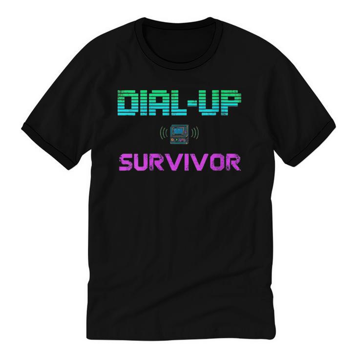 Dial Up Survivor Retro Modem Nostalgia Tech Top Unisex Cotton Ringer T-Shirt