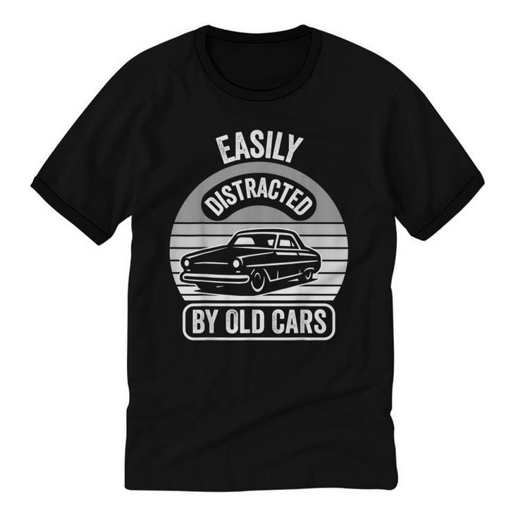 Easily Distracted By Old Cars Graphic Nostalgia Unisex Cotton Ringer T-Shirt