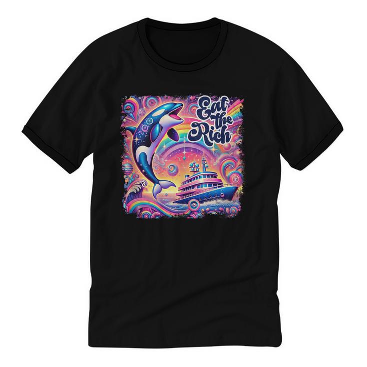 EAT THE RICH 90S NOSTALGIA WHALE ORCA YAHCT RETRO Unisex Cotton Ringer T-Shirt