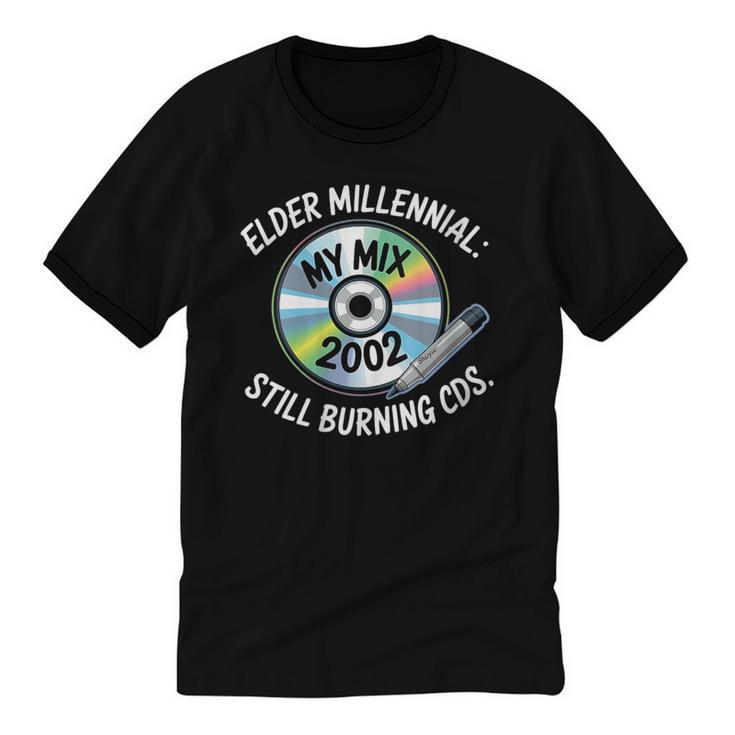Elder Millennials Embracing 90s CDs Nostalgia Vibes Unisex Cotton Ringer T-Shirt