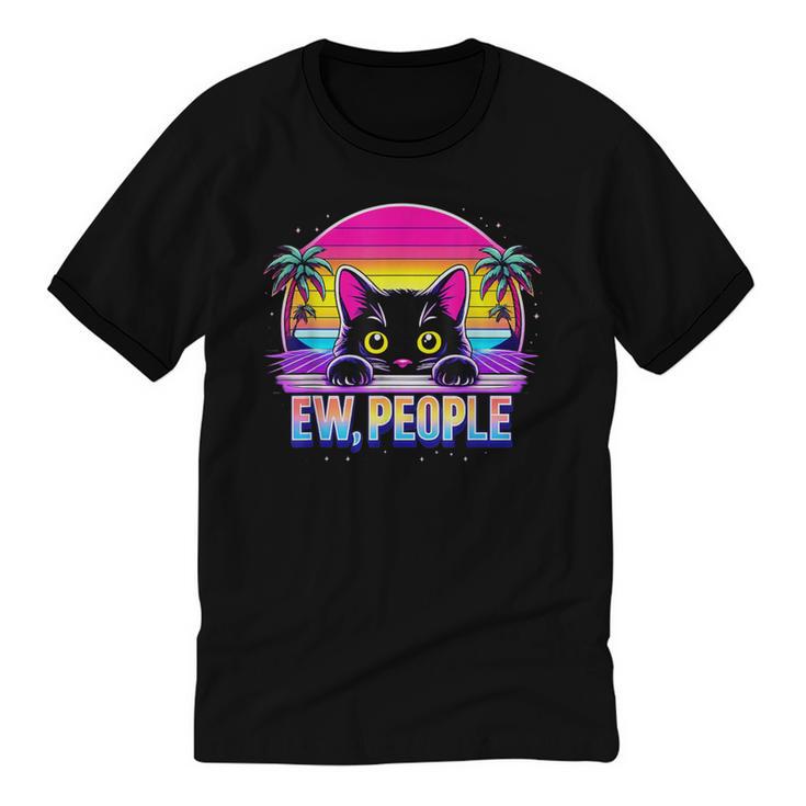 Ew Cat Misanthrope Introvert Synthwave 80s Unisex Cotton Ringer T-Shirt
