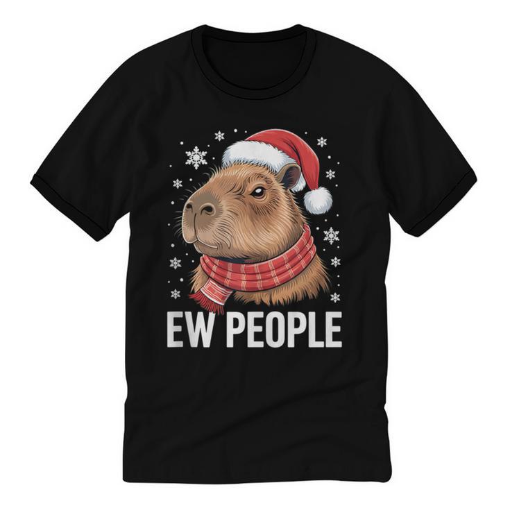 Ew People Capybara Christmas Introvert Holiday Humor Unisex Cotton Ringer T-Shirt