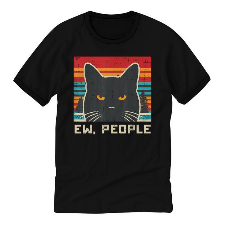 Ew People Cat Saying Introvert Women Men Kids Unisex Cotton Ringer T-Shirt