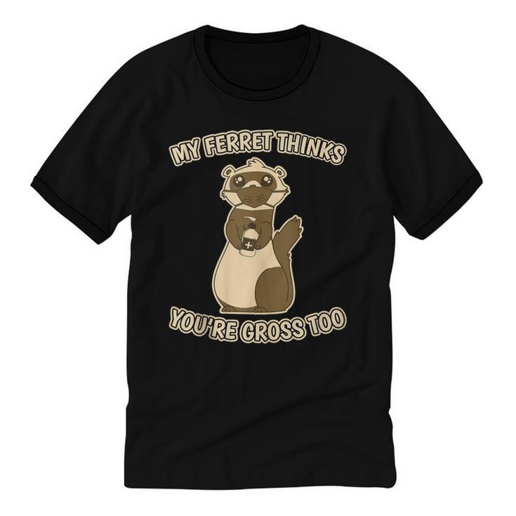 Ew People Ferret Saying Mask Introvert Ferrets Unisex Cotton Ringer T-Shirt