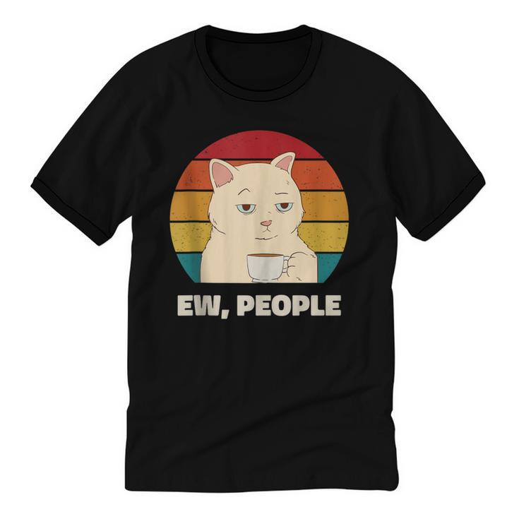 Ew People Introvert Cat Lover Crazy Colorful Cat Lady Unisex Cotton Ringer T-Shirt