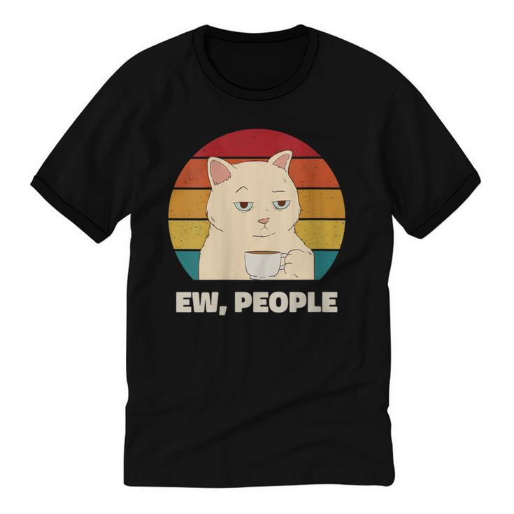 Ew People Introvert Cat Lover Crazy Colorful Cat Lady Unisex Cotton Ringer T-Shirt