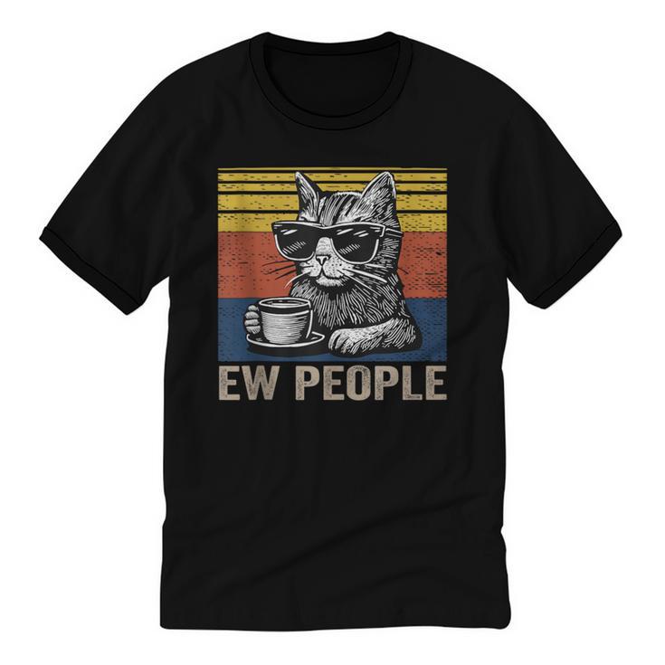 Ew People Introvert Cat Lover Crazy Vintage Cat Lady Unisex Cotton Ringer T-Shirt