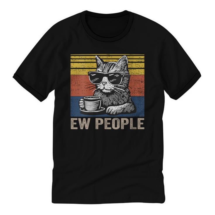 Ew People Introvert Cat Lover Crazy Vintage Cat Lady Unisex Cotton Ringer T-Shirt