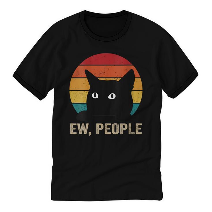 Ew People Introvert Cat Lover Cat Lady Vintage Unisex Cotton Ringer T-Shirt