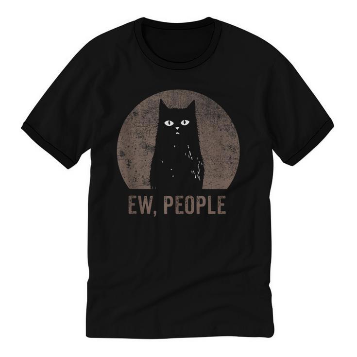 Ew People Introvert Cat Meow Cat Lover Men Women Kids Unisex Cotton Ringer T-Shirt