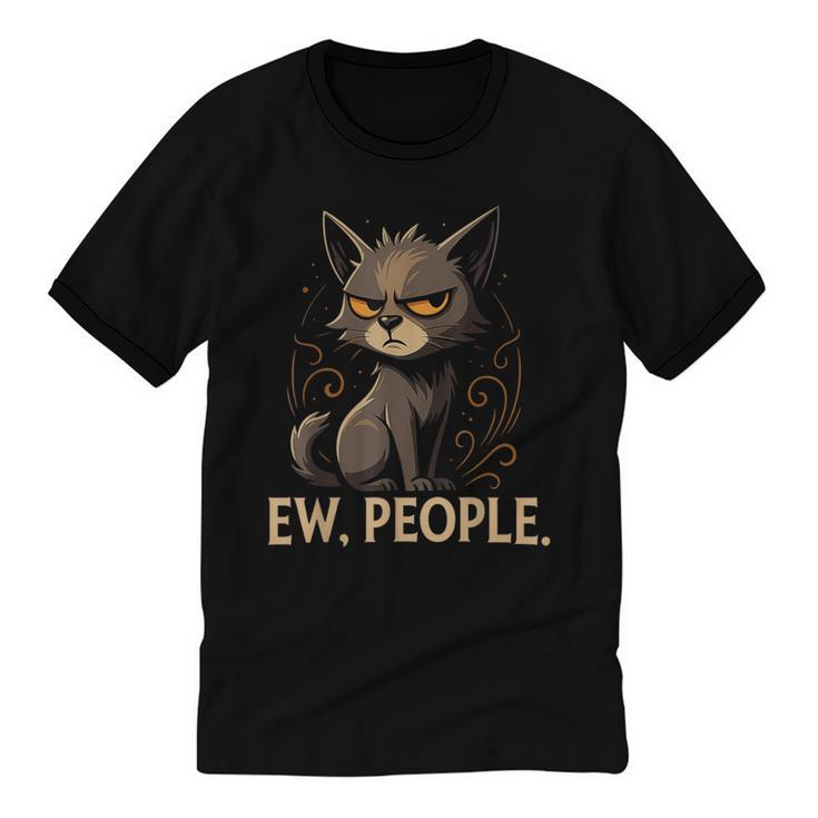 Ew People Moody Cat Sarcastic Introvert Artwork Unisex Cotton Ringer T-Shirt