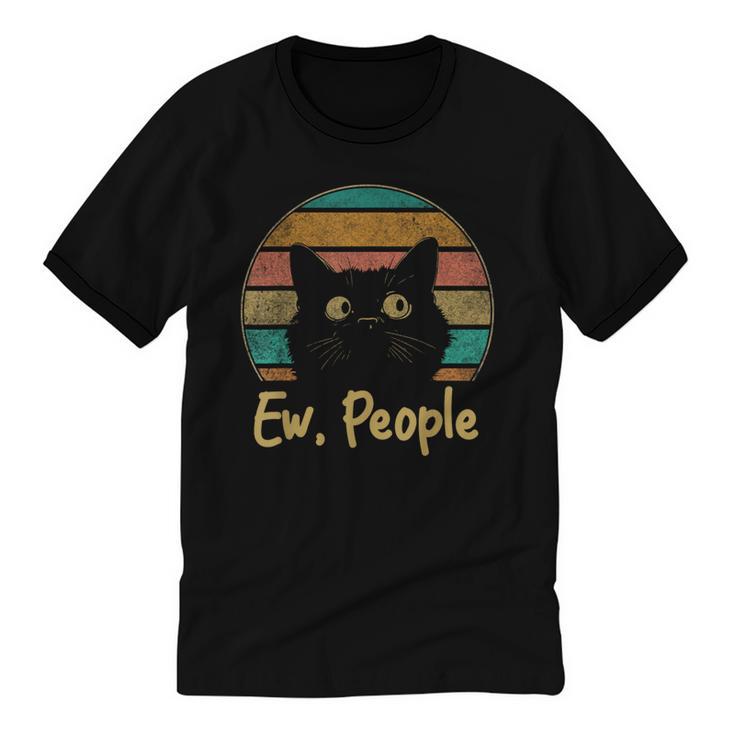 Ew People Retro Cat Lover Social Introvert Unisex Cotton Ringer T-Shirt