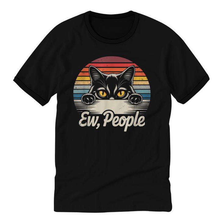Ew People Retro Cat Vintage Anti Social Introvert Unisex Cotton Ringer T-Shirt