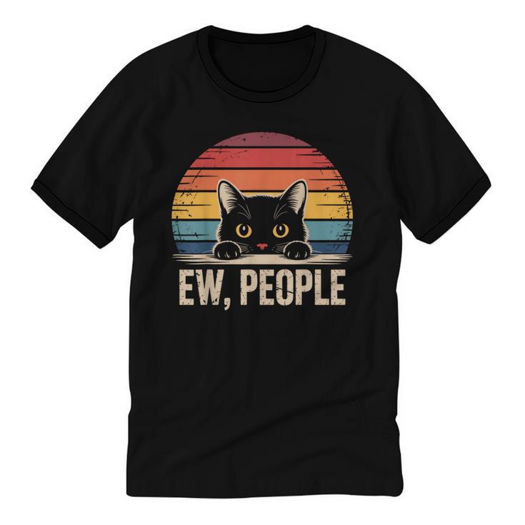 Ew People Retro Vintage Anti Social Cat Introvert Unisex Cotton Ringer T-Shirt