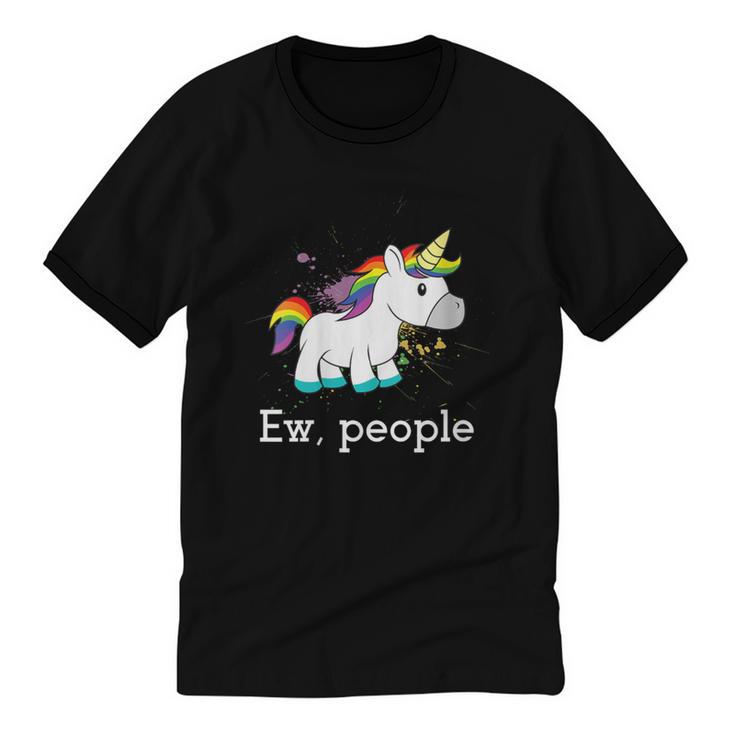 Ew People Unicorn Lover Introvert Rainbow Unicorn Unisex Cotton Ringer T-Shirt
